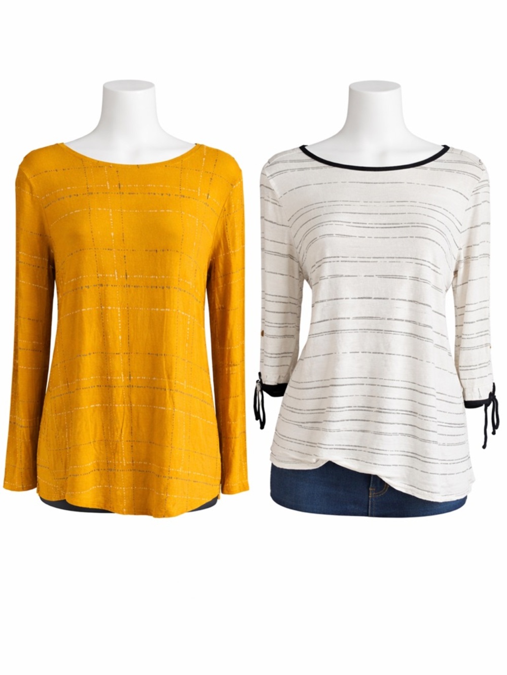 Apt. 9 Top Bundle | Mustard Long Sleeve + Cream Stripe Tie Sleeve